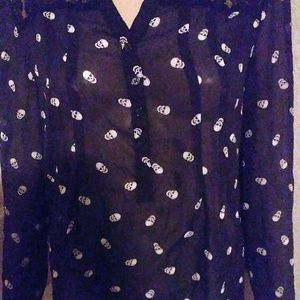 Black sheer long sleeve blouse with skulls